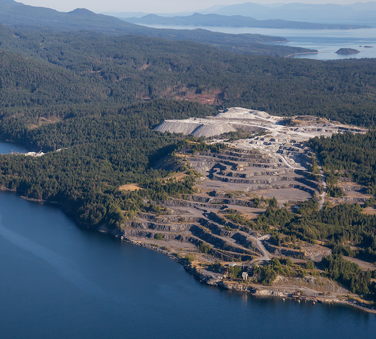 aerial view of Texada mine in British Columbia