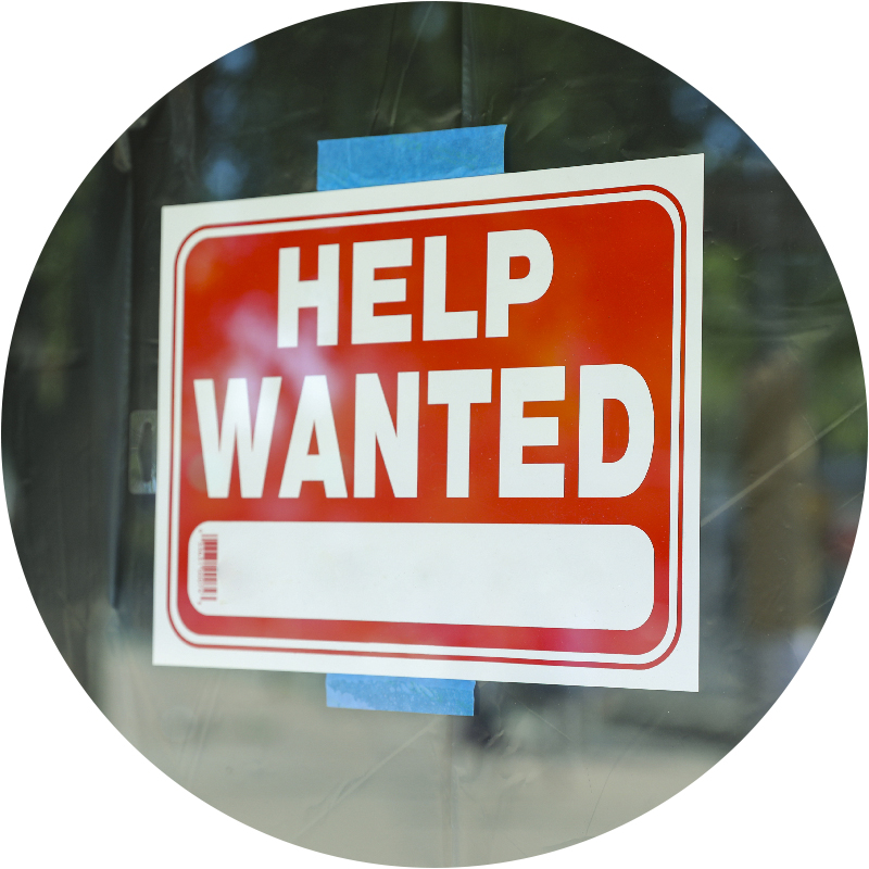 Help wanted sign on window