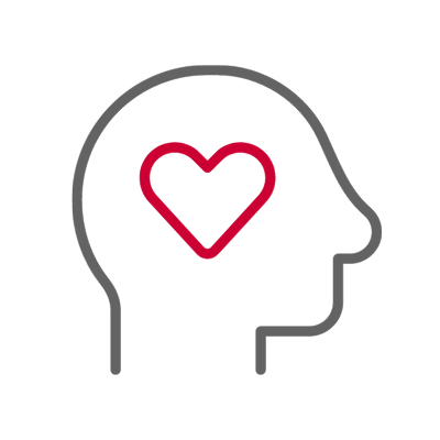 Head silhouette icon with heart inside