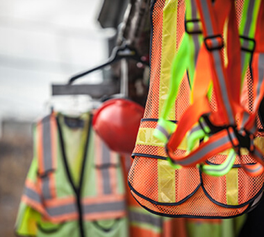 Safety gear hung by a work site